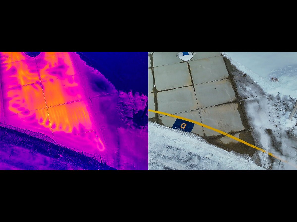 Side-by-side comparison of thermal imaging scan revealing temperature differences from a hidden water leak versus visible light image of the same area